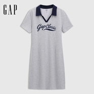 GAP女裝2025夏季新款印花logo微收腰撞色polo領(lǐng)短袖連衣裙764905 淺灰 XS (155/76A) 亞洲尺碼