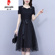 皮爾卡丹（pierre cardin）小香風(fēng)方領(lǐng)連衣裙女夏季2025年新款法式洋氣減齡小個子裙子 黑色 5XL 建議165-175