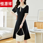 恒源祥桑蠶真絲連衣裙女夏季2025新款娃娃領(lǐng)減齡精致顯高端小個(gè)子裙 黑色 L