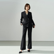 伯德小姐西裝外套女士夏季職場高級感面試正裝小個子職業(yè)西服套裝 TZ03 黑色的西裝+微喇西褲 【春秋款】 M -適合94-104斤可穿