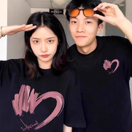 love legend情侶裝夏季天短袖t恤套裝新款潮流男女同款半袖上衣學(xué)生班服定制 (粉色愛(ài)心)黑色/黑色 2XL 男+女M