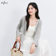 伊芙麗（eifini）伊芙麗清爽亞麻V領(lǐng)時尚百搭氣質(zhì)罩衫針織開衫女上衣2025夏裝新款 灰色 預(yù)售 S 80-105斤