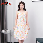 雅鹿夏季棉綢睡裙女人造棉睡衣夏加肥大碼媽媽裝薄款連衣裙寬松家居服 五彩繽紛(無袖) 2XL 【建議 110-130斤】