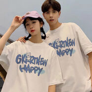 夸夢(mèng)精梳純棉短袖t恤男夏季寬松男女同款半袖情侶裝閨蜜百搭打底衫女 純棉白色【藍色字母熊】 L 【110-125斤】