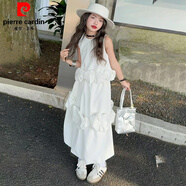 皮爾卡丹（pierre cardin）女童夏季連衣裙2025新款洋氣兒童背心套裝時(shí)髦女大童夏天花朵裙子 米白色 120 【建議身高110-120cm】