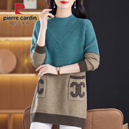 皮爾卡丹（pierre cardin）中長(cháng)款毛衣裙女2025新款洋氣半高領(lǐng)羊.毛打底衫加絨加厚寬松 藍色 加厚 XL 120-130斤