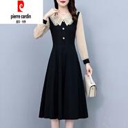 皮爾卡丹（pierre cardin）連衣裙長(zhǎng)袖假兩件氣質(zhì)收腰顯瘦中長(zhǎng)款外穿打底裙子春秋女裝 薄款 黑色 4XL 151-163斤
