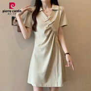 皮爾卡丹（pierre cardin）新中式改良旗袍國風(fēng)休閑連衣裙夏大碼胖mm顯瘦遮肚polot恤連身裙 米色精致/學(xué)院風(fēng)/寬松/桔梗/小香 2XL 130-145斤