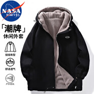 NASA MARVEL棉衣男棉服男冬季外套面包服羊羔絨連帽潮牌加絨加厚百搭情侶裝