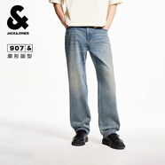 杰克·瓊斯（JACK&JONES）男裝夏季時(shí)尚潮流做舊水洗字母貼布廓形休閑牛仔褲長褲225232076 E40淺牛仔藍(lán) 常規(guī) 31 175 W31/L30
