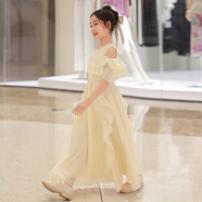 HUALIN FASHION廣州十三行女童夏裝公主裙甜美露肩連衣裙2025 X15香檳色 130 cm