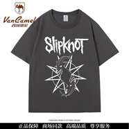 西域駱駝（VANCAMEL）美式街頭重金屬Slipknot活結(jié)樂(lè)隊(duì)搖滾朋克哥特寬松上衣短袖T恤衫 款1暗灰 2XL 成人