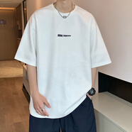 plory男裝牛油果綠g重磅T恤男美式復(fù)古麂皮絨短袖oversize小領(lǐng)口 白色 XL