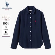 U.S. POLO ASSN.長(zhǎng)袖襯衫女純色防走光商務(wù)休閑純棉襯衣春秋通勤翻領(lǐng)女裝外套上衣