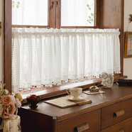 法式復古遮光窗簾成品客廳臥室陽臺半截紗簾白紗透光不透人免打孔 春野奈紗絨球款穿桿式限時 1合寬40-60CM簾寬80*高120