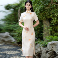 瑤益改良旗袍連衣裙2025屆6月高考送考旗袍女日?？纱┫募拘驴钸B衣裙 杏色8993# 3XL