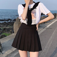 波富鳥2025新款百褶裙短裙女春夏小個(gè)子JK短裙高腰百褶裙顯瘦百褶裙黑白 黑色(雙層西裝面料自帶安全褲 ) XS (建議70-80斤)