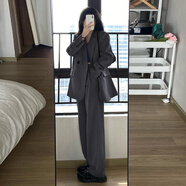 GARNUO灰色小西裝外套女兩件套裝2025春秋新款小個子高級感寬松休閑西服 深灰色套裝【西裝+褲子】 XL 【131-150斤】