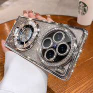 秒揚 水鉆支架適用vivox200手機殼vivox100新款帶鏡頭膜全包x90高級防摔s pro磁吸殼mini硅膠閃粉 【太空銀】閃鉆鑲邊-帶鏡頭膜-隱形支架 vivo X200