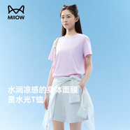 貓人（MiiOW）【新品水光T恤】女士液氨100%純棉圓領(lǐng)休閑運動風(fēng)打底衫