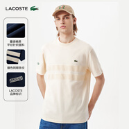 LACOSTE【王一博同款】法國(guó)鱷魚男裝25春夏平紋針織網(wǎng)眼條紋T恤|TH9769 XFJ/奶油白 M 4