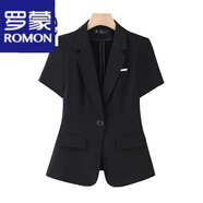 羅蒙（ROMON）短袖西裝套裝女裝2024夏季薄款小個子短款修身一?？勐殬I(yè)西服外套 黑色西裝 XL