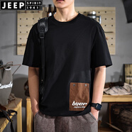 JEEP SPIRIT2025夏季新款黑色短袖t恤男寬松休閑純棉半袖上衣潮流ins體恤 黑色 M 體重100-120斤