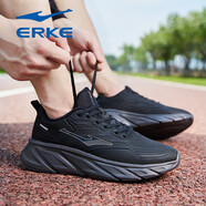 鴻星爾克（ERKE）男鞋秋季鞋運動鞋輕便防雨水防滑鞋子皮面軟底跑步鞋緩震 正黑/亮銀-3137（防潑水鞋面） 39