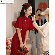 創(chuàng  )京懿選敬酒服夏季敬酒服旗袍秋季少女結婚年輕款小個(gè)子訂婚酒紅色連衣裙 酒紅 S