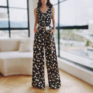 粉紅大布娃娃休閑褲女夏季新款時(shí)尚郁金花印花闊腿褲子 黑白色 27