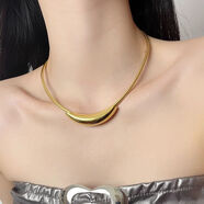 堅銀韓國日本項鏈女歐美冷淡金屬弧形彎管吊墜項圈時(shí)尚百搭頸鏈品牌 金色-金屬彎管項圈