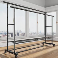 坤奉衣架落地晾衣架陽(yáng)臺家用臥室掛衣架單桿簡(jiǎn)易室內移動(dòng)晾曬衣帽架子 1.5米黑色【雙桿】