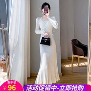 歐貝汐長款過膝毛衣裙女春秋冬打底內(nèi)搭魚尾包臀針織連衣裙 杏色 M
