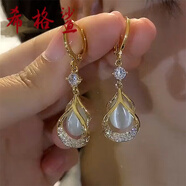 希格鯊銀耳環(huán)9999純銀女養(yǎng)耳洞銀飾2025新款感潮臉大適合4 金色貓眼石流