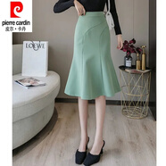 皮爾卡丹（pierre cardin）休閑半身裙女2025夏季百搭氣質(zhì)中長(cháng)款荷葉邊一步裙OL魚(yú)尾包臀裙 淺綠色 L