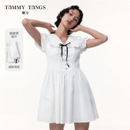 糖力商場(chǎng)同款  miu系學(xué)院襯衫裙女2025夏新款娃娃領(lǐng)收腰短袖連衣裙 白色（減齡娃娃領(lǐng) 收腰顯瘦） S （建議95-105斤）