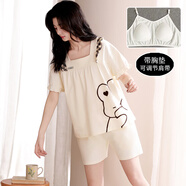 歌佰芬帶胸墊睡衣女夏季純棉短袖短褲套裝夏天女士圓領(lǐng)休閑家居服可外穿 HX8313女（帶胸墊） XL (120-140斤)