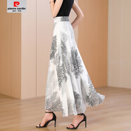 皮爾卡丹（pierre cardin）【多種花色選】夏季雪紡a字半身裙女2025新款白色印花大碼長(cháng)款中 白底樹(shù)枝 M 適合2-2.1尺腰圍長(cháng)85