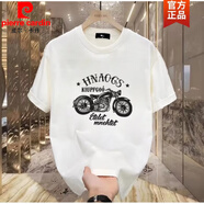 皮爾卡丹（pierre cardin）潮牌重磅純棉短袖t恤男夏季復(fù)古摩托機車印花正肩圓領(lǐng)半袖體恤男 1038白色 2XL (建議150-165斤)