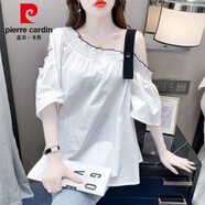皮爾卡丹（pierre cardin）夏季短袖雪紡襯衫女裝夏裝2025年新款韓版簡約性感露肩上衣設(shè)計感 白色 S