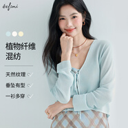 伊芙麗（eifini）伊芙麗亞麻面料透氣舒適系帶薄款防嗮罩衫針織開(kāi)衫2025夏季新小衫 藍色 預售 XL 135-145斤