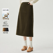 茵曼純棉燈芯絨半身裙女2025春秋季通勤百搭舒適中長(cháng)A字裙 軍綠 S