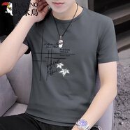 啄木鳥(niǎo)（TUCANO）潮流短袖t恤男夏季薄款2025新款體恤夏裝男生韓版修身男裝半袖潮 竹花深灰 5XL 【建議175-195斤】