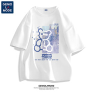 GENIOLAMODE情侶裝t恤短袖一男一女夏季上衣ins潮流純棉寬松大碼學(xué)生卡通半袖 白色(藍色小熊) M (170)