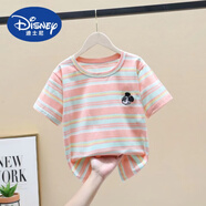 迪士尼（Disney）童裝女童純棉條紋短袖t恤夏季新款寬松中大童卡通動(dòng)漫T恤衫洋氣 粉色純棉【米老鼠】 150 cm 建議身高140-150cm