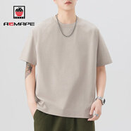 AEMAPE美國蘋果圓領短袖T恤男黑色咖色白色軍卡其棕色青春流行亞麻寬松 卡其, XL