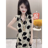 榮西圖夏季新款時(shí)尚連衣裙波點(diǎn)撞色翻領(lǐng)無袖裙 波點(diǎn) XL 【建議115-125斤】