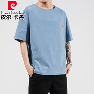 皮爾卡丹（pierre cardin）亞麻短袖t恤男夏日涼快半袖體恤國潮復古大碼男裝夏季棉麻上衣服 水蘭色 M (160) 95-110斤
