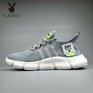 花花公子（PLAYBOY PHYSICAL）夏季輕質(zhì)男鞋軟底透氣運(yùn)動(dòng)休閑鞋男防滑網(wǎng)面鞋大碼減震跑鞋 灰色 46  標(biāo)準(zhǔn)運(yùn)動(dòng)碼