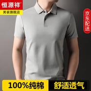 恒源祥100%純棉短袖T恤男士夏季翻領(lǐng)休閑中年薄款polo衫半袖上衣服男裝 A9605淺灰 2XL 180/54